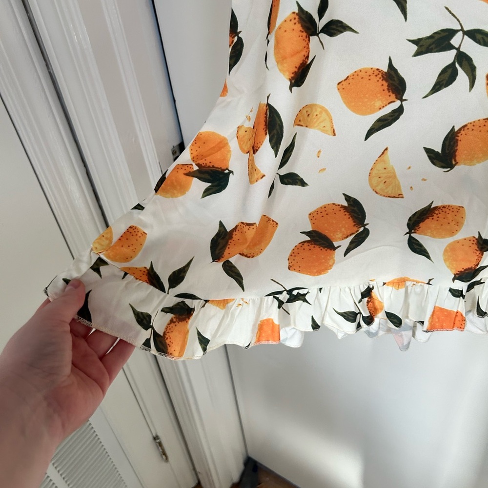 LEMON PRINT RUFFLE HEM TIE SHOULDER MINI DRESS - Picture 6 of 14